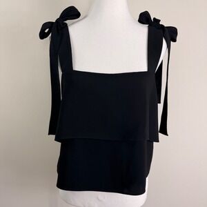Amanda Uprichard Black Tiered Shoulder Tie Camisole Top Small Made in USA